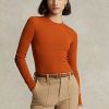 Camisetas de manga larga con ribete de ante acanalado de Ralph Lauren para mujer en color naranja Camisetas de manga larga con ribete de ante acanalado de Ralph Lauren para mujer en color naranja
