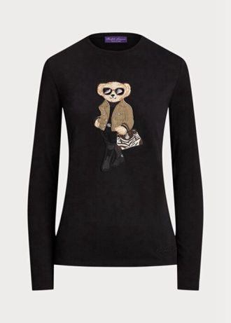 Camisetas de manga larga de algodón Ralph Lauren Utility Bear para mujer, color negro Camisetas de manga larga de algodón Ralph Lauren Utility Bear para mujer, color negro
