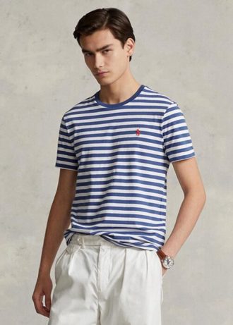 Camisetas de punto a rayas Ralph Lauren de corte entallado para hombre en azul