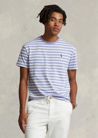 Camisetas de punto a rayas Ralph Lauren de corte entallado para hombre en azul Camisetas de punto a rayas Ralph Lauren de corte entallado para hombre en azul