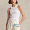 Camisetas de tirantes de algodón acanalado Ralph Lauren blancas para mujer