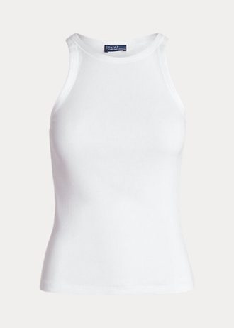 Camisetas de tirantes de algodón acanalado Ralph Lauren blancas para mujer