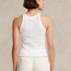Camisetas de tirantes de algodón acanalado Ralph Lauren blancas para mujer