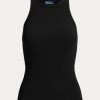 Camisetas de tirantes de algodón acanalado Ralph Lauren para mujer, color negro Camisetas de tirantes de algodón acanalado Ralph Lauren para mujer, color negro