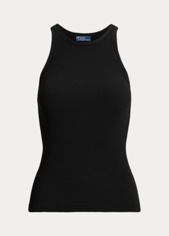 Camisetas de tirantes de algodón acanalado Ralph Lauren para mujer, color negro