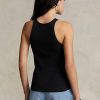 Camisetas de tirantes de algodón acanalado Ralph Lauren para mujer, color negro Camisetas de tirantes de algodón acanalado Ralph Lauren para mujer, color negro