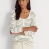 Camisetas Henley de mezcla de algodón a rayas Ralph Lauren para mujer en color crema Camisetas Henley de mezcla de algodón a rayas Ralph Lauren para mujer en color crema