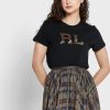 Camisetas negras de cuello redondo con logotipo de Ralph Lauren para mujer Camisetas negras de cuello redondo con logotipo de Ralph Lauren para mujer