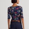 Camisetas Ralph Lauren de algodón elástico con cuello barco y estampado floral multicolor para mujer Camisetas Ralph Lauren de algodón elástico con cuello barco y estampado floral multicolor para mujer