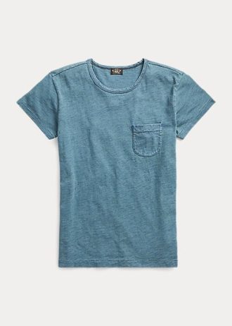 Camisetas Ralph Lauren de algodón índigo con bolsillo para mujer en azul