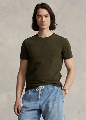 Camisetas Ralph Lauren de cuello redondo, personalizadas y ajustadas, en color oliva para hombre