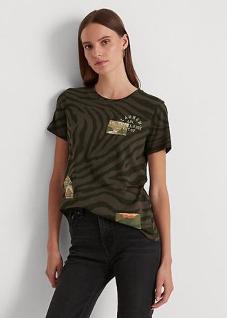 Camisetas Ralph Lauren de jersey con estampado de cebra para mujer en color oliva