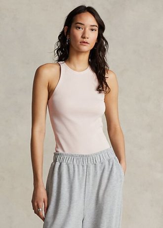 Camisetas sin mangas de algodón acanalado Ralph Lauren para mujer en color rosa