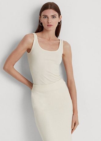 Camisetas sin mangas de mezcla de algodón Ralph Lauren para mujer en color crema