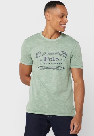 Camisetas verdes de cuello redondo con el logotipo de Ralph Lauren para hombre