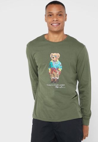 Camisetas verdes de cuello redondo con gráficos de Ralph Lauren para hombre