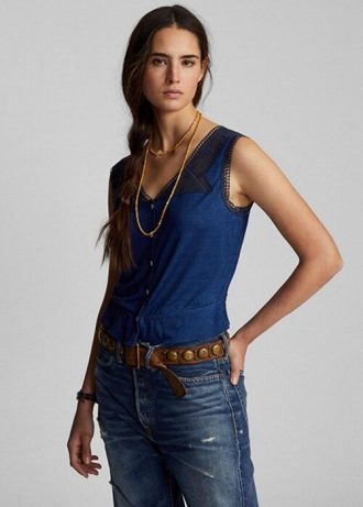 Camisola con ribete de crochet en azul índigo de Ralph Lauren para mujer