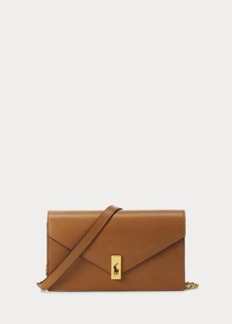 Carteras de cuero con cadena Ralph Lauren Polo ID para mujer en color tostado