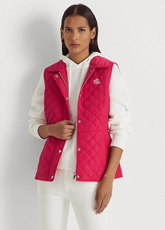 Chaleco acolchado con rombos de Ralph Lauren para mujer en color rosa