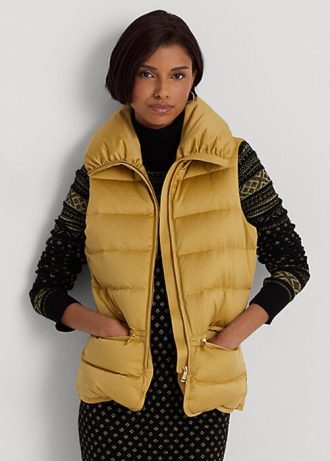 Chaleco acolchado de satén Ralph Lauren dorado para mujer