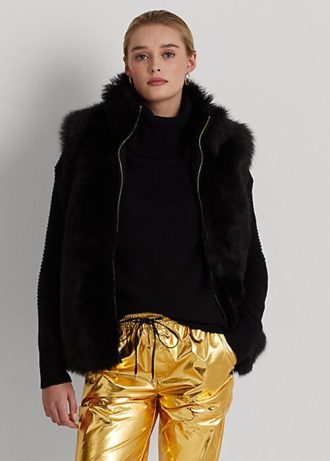 Chaleco de piel de oveja Ralph Lauren negro para mujer