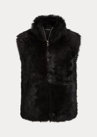 Chaleco de piel de oveja Ralph Lauren negro para mujer