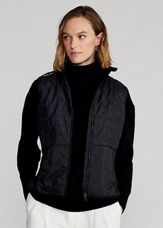 Chaleco híbrido Ralph Lauren de cuello alto y cremallera para mujer, color negro
