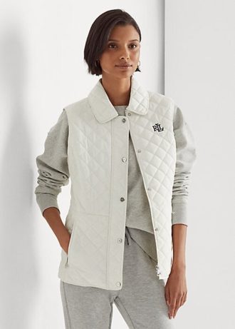 Chaleco Ralph Lauren con acolchado de diamantes para mujer en color crema