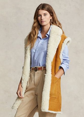 Chaleco reversible de piel de oveja color caqui para mujer de Ralph Lauren