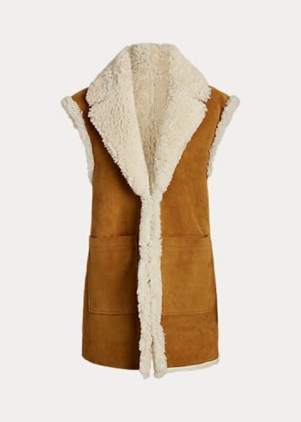 Chaleco reversible de piel de oveja color caqui para mujer de Ralph Lauren