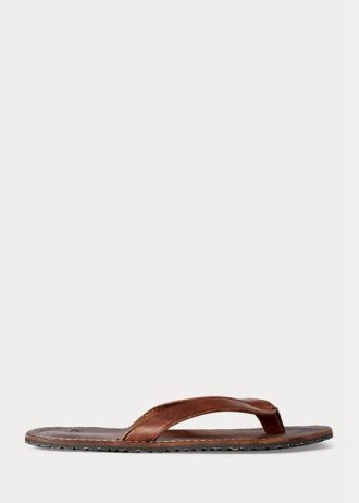 Chanclas de cuero Ralph Lauren para hombre en marrón oscuro