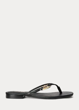 Chanclas Ralph Lauren Emalia de piel napa para mujer, color negro Chanclas Ralph Lauren Emalia de piel napa para mujer, color negro