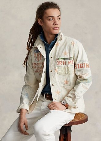 Chaqueta vaquera Ralph Lauren con estampado gráfico de pintor en color crema para hombre
