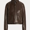 Chaquetas bomber de cuero recortadas Ralph Lauren para mujer en color marrón Chaquetas bomber de cuero recortadas Ralph Lauren para mujer en color marrón