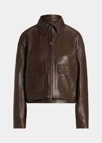 Chaquetas bomber de cuero recortadas Ralph Lauren para mujer en color marrón Chaquetas bomber de cuero recortadas Ralph Lauren para mujer en color marrón