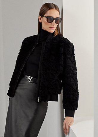 Chaquetas bomber de piel de oveja Raygan de Ralph Lauren para mujer, color negro Chaquetas bomber de piel de oveja Raygan de Ralph Lauren para mujer, color negro