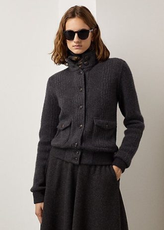 Chaquetas de cachemira Ralph Lauren Glen Plaid gris oscuro para mujer Chaquetas de cachemira Ralph Lauren Glen Plaid gris oscuro para mujer