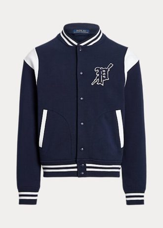 Chaquetas de polar Ralph Lauren Letterman para hombre, color azul marino y blanco