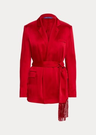Chaquetas de satén con cinturón Ralph Lauren Quinton para mujer en color rojo