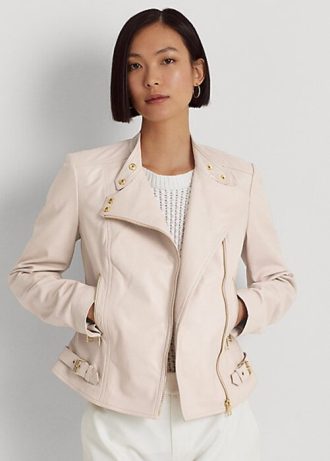 Chaquetas moteras de piel de cordero Ralph Lauren rosas para mujer Chaquetas moteras de piel de cordero Ralph Lauren rosas para mujer