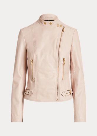 Chaquetas moteras de piel de cordero Ralph Lauren rosas para mujer Chaquetas moteras de piel de cordero Ralph Lauren rosas para mujer
