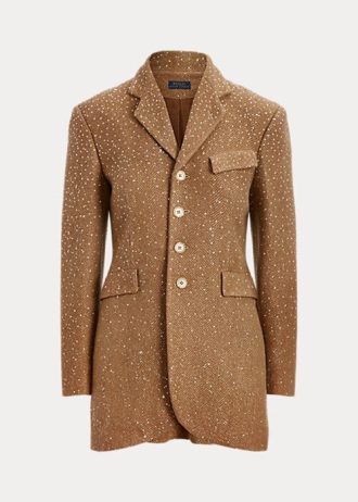 Chaquetas Ralph Lauren con lentejuelas y diseño de espiga para mujer en color marrón Chaquetas Ralph Lauren con lentejuelas y diseño de espiga para mujer en color marrón