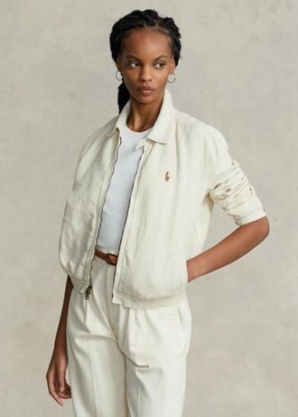 Cortavientos de lino Ralph Lauren blanco para mujer