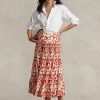 Falda midi plisada de satén con estampado de rosas de Ralph Lauren para mujer