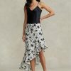 Faldas asimétricas de lino con volantes y estampado floral de Ralph Lauren para mujer en color crema/negro Faldas asimétricas de lino con volantes y estampado floral de Ralph Lauren para mujer en color crema/negro