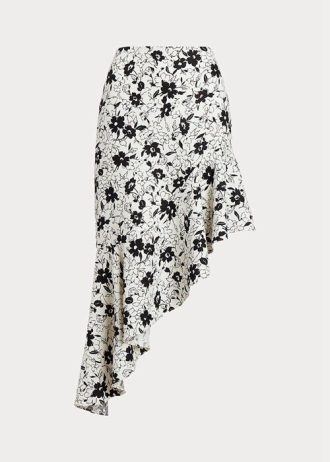 Faldas asimétricas de lino con volantes y estampado floral de Ralph Lauren para mujer en color crema/negro
