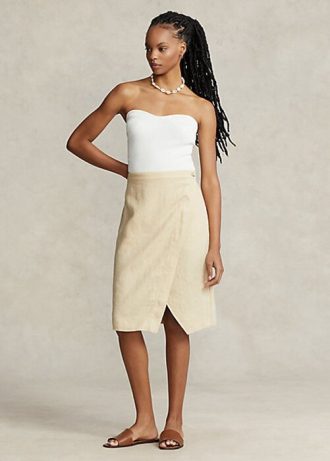 Faldas cruzadas de lino Ralph Lauren beige para mujer