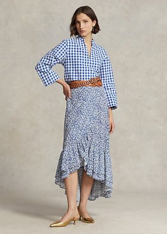 Faldas de crepé con volantes y estampado floral de Ralph Lauren para mujer en azul