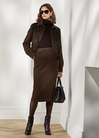 Faldas de lana con diseño de espiga Mychele de Ralph Lauren para mujer, color marrón