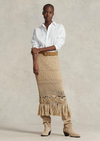 Faldas de macramé con flecos en punto pointelle de Ralph Lauren para mujer en beige